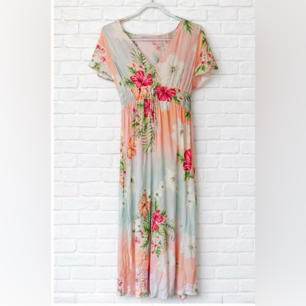 VENUS Floral Dress with Pink and Green Hues